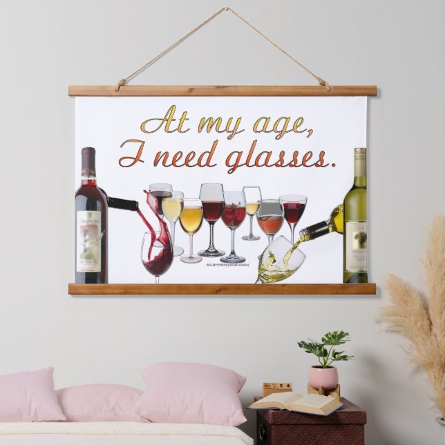 SlipperyJoe's Wine Glasses fermentierter Traubenwe Wandteppich Mit Holzrahmen (Schlafzimmer)