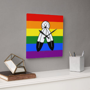 SlipperyJoe's Zwei-Geist-Pride-Flag-Schwulengesche Quadratische Wanduhr