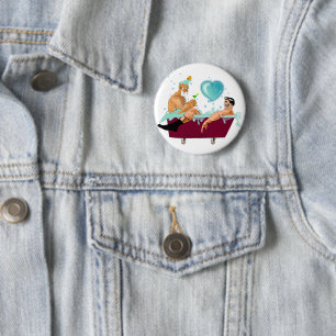 SlipperyJoe's zwei schwule Männer Liebe Cartoon Ba Button