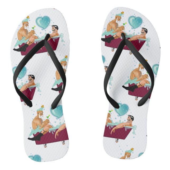 SlipperyJoe's zwei schwule Männer Liebe Cartoon Ba Flip Flops (Fußbett)