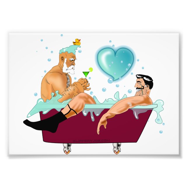 SlipperyJoe's zwei schwule Männer Liebe Cartoon Ba Fotodruck (Vorne)