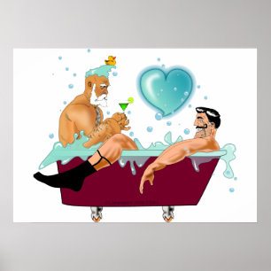 SlipperyJoe's zwei schwule Männer Liebe Cartoon Ba Poster