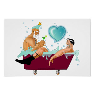 SlipperyJoe's zwei schwule Männer Liebe Cartoon Ba Poster
