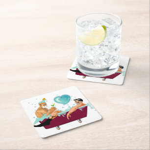 SlipperyJoe's zwei schwule Männer Liebe Cartoon Ba Rechteckiger Pappuntersetzer