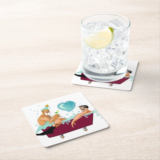 SlipperyJoe's zwei schwule Männer Liebe Cartoon Ba Rechteckiger Pappuntersetzer (Vor Ort)