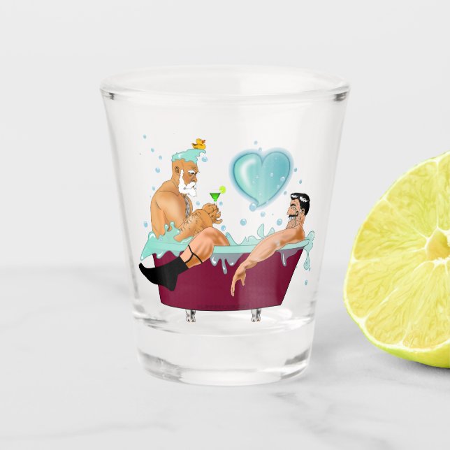 SlipperyJoe's zwei schwule Männer Liebe Cartoon Ba Schnapsglas (Vorderseite)