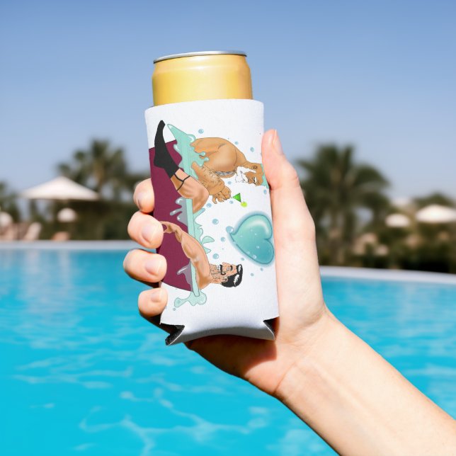 SlipperyJoe's zwei schwule Männer Liebe Cartoon Ba Selters Dosenkühler (In Situ Pool)