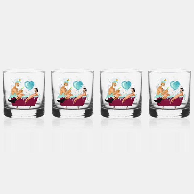 SlipperyJoe's zwei schwule Männer Liebe Cartoon Ba Whiskyglas (Vorderseite)