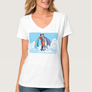 SlipperyJoe's zwei Superhelden küssen Flugwagen T-Shirt