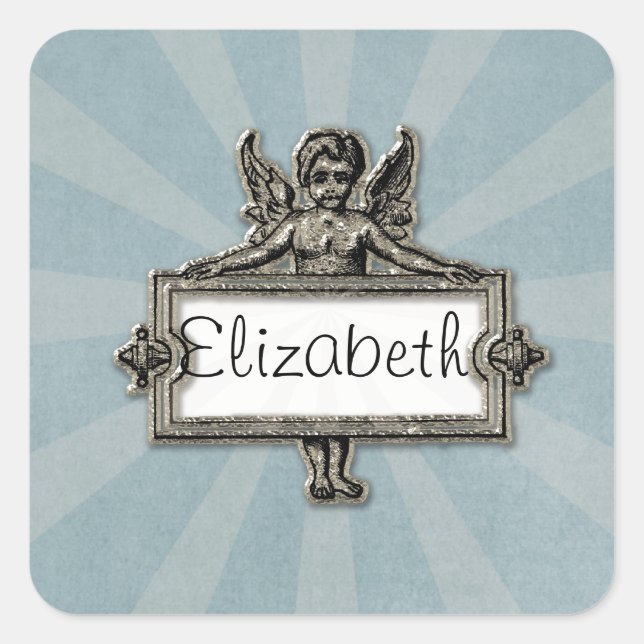 Sliver Angel Name Plate Blue Sternexplosion Quadratischer Aufkleber (Vorderseite)