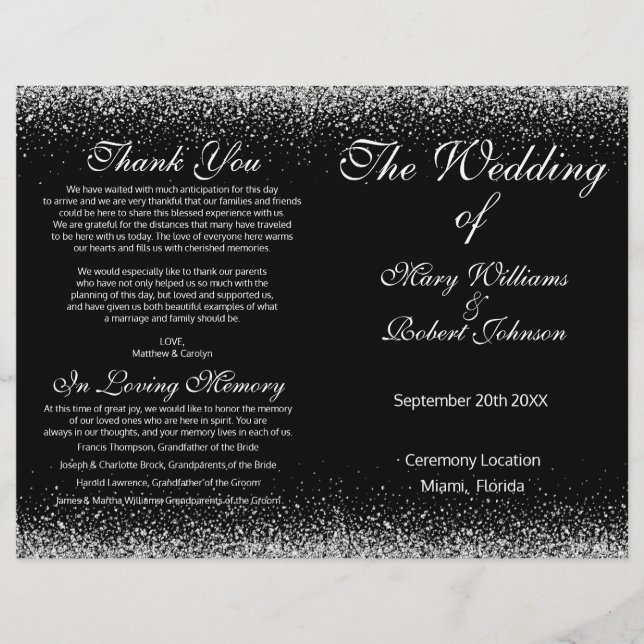 Sliver Confetti Glitzer Wedding Program (Vorderseite)