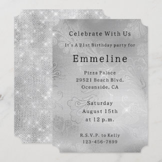 Sliver Floral Lace Einladung