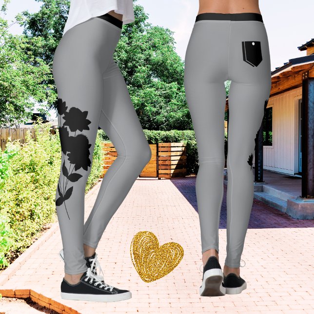 Sliver Gray Floral Moderne Niedlich trendy Chic Leggings (Von Creator hochgeladen)