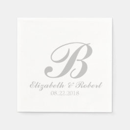Sliver Gray White Wedding Monogram Serviette