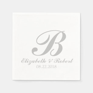 Sliver Gray White Wedding Monogram Serviette