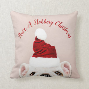 Slobbery Bulldog Weihnachtsmann mit Weihnachtsmann Kissen