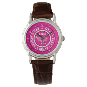 slogan de tennis rose cool avec montre de nom pers