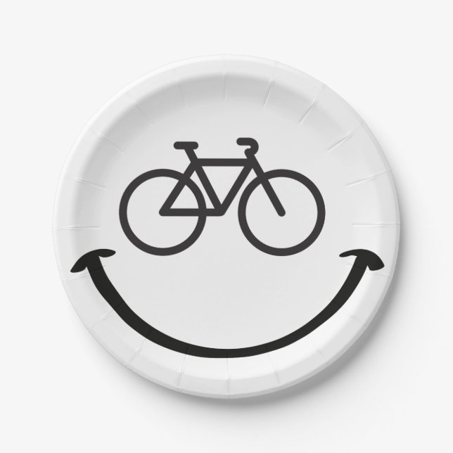 Slogan fiets met blij gezicht. Blij lach gezicht. Pappteller (Vorderseite)