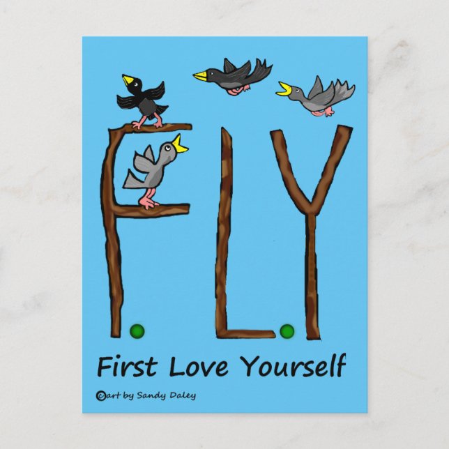 Slogan FLY Erste Liebe Sie selbst Postkarte (Vorderseite)
