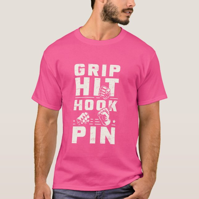 Slogan für das Grip Hit Hook Button Fighting Worko T-Shirt (Vorderseite)