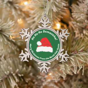 Slogan Grün Ho ho ho Santa Frohe Weihnachten Schneeflocken Zinn-Ornament
