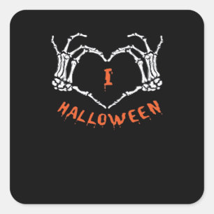 Slogan Halloween. Herzstich aus Skelett Quadratischer Aufkleber