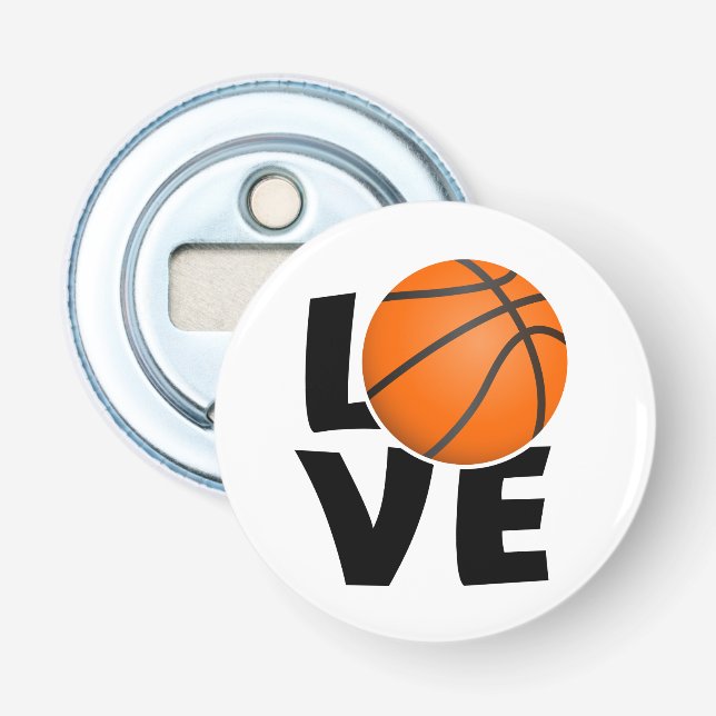 Slogan love Basketbal, ik hou van Basketbal. Flaschenöffner (Vorderseite)