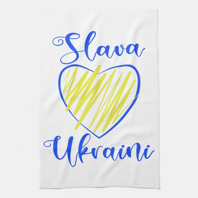 Slogan Slava Ukraini Gloria an die Ukraine Geschirrtuch (Vertikal)