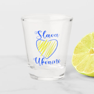 Slogan Slava Ukraini Glory to Ukraine heart Schnapsglas