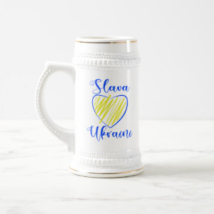 Slogan Slava Ukraini Ruhm der Ukraine Herz Bierglas