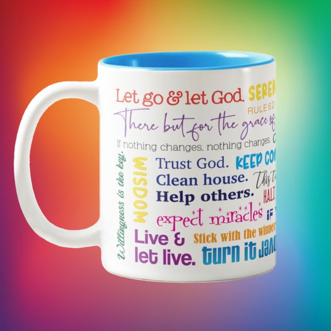 Slogans de récupération Café Mug (A reminder of all the slogans that can help keep you sober -- great gift idea! )