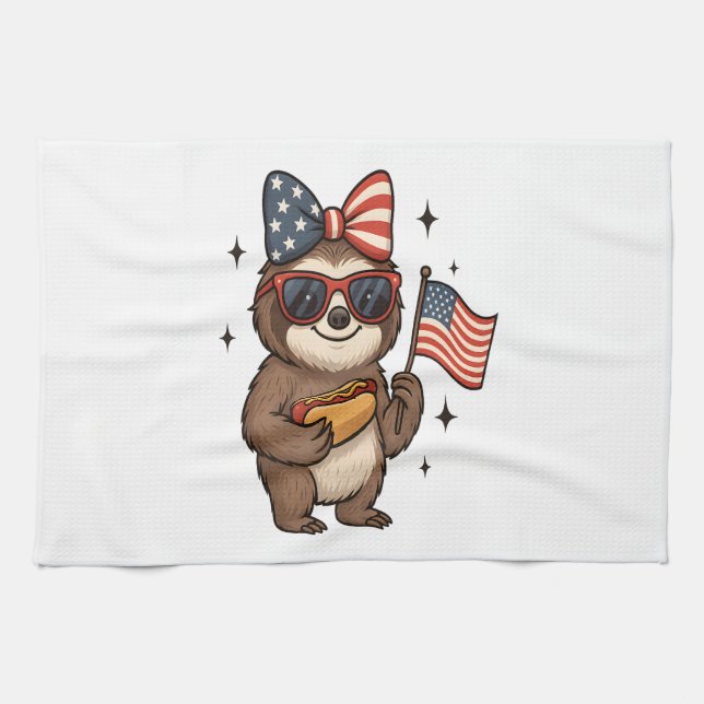 Sloth 4th July Geschirrtuch (Horizontal)