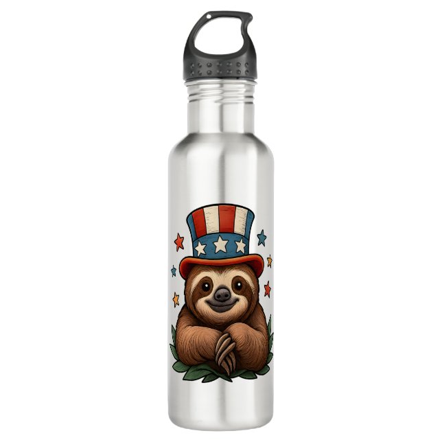 Sloth 4th of July Edelstahlflasche (Vorderseite)
