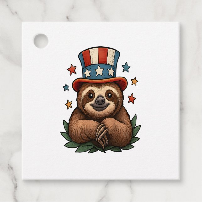 Sloth 4th of July Geschenkanhänger (Vorderseite)