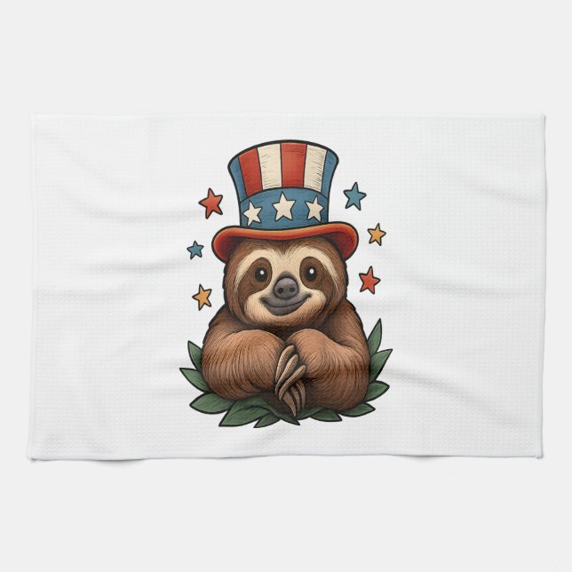 Sloth 4th of July Geschirrtuch (Horizontal)