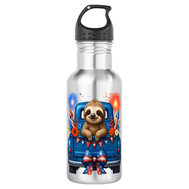 Sloth 4th of July Usa Edelstahlflasche (Vorderseite)