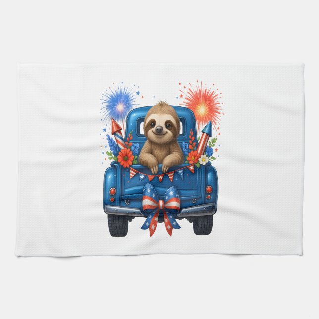 Sloth 4th of July Usa Geschirrtuch (Horizontal)