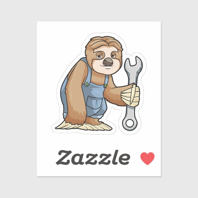 Sloth als Handwerker mit Wrench Aufkleber (Blatt)