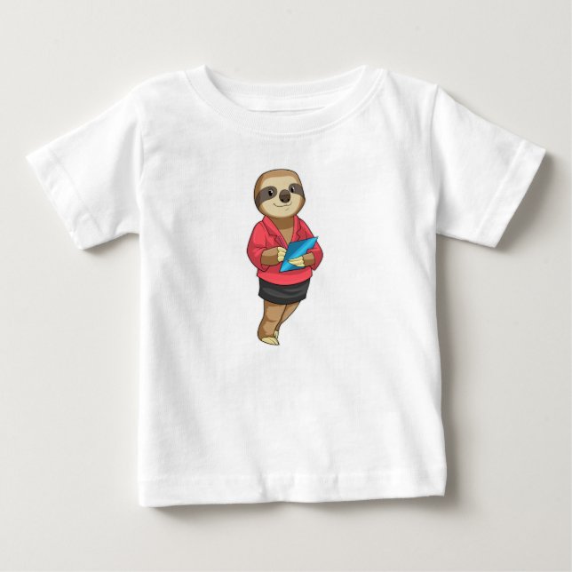 Sloth als Secretary mit Notepad Baby T-shirt (Vorderseite)