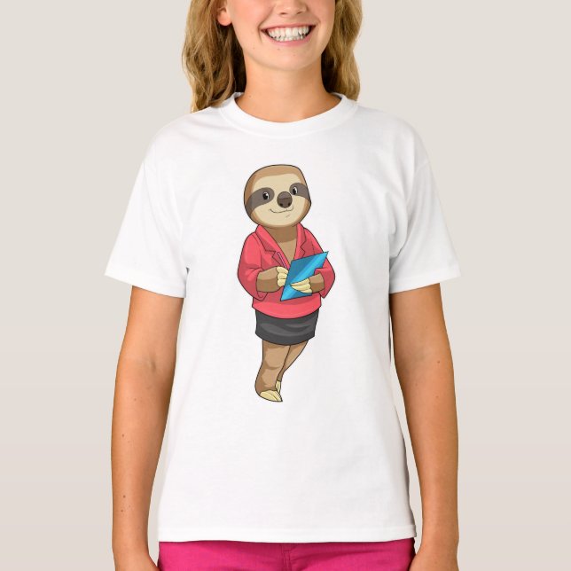 Sloth als Secretary mit Notepad T-Shirt (Vorderseite)