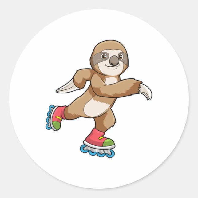 Sloth als Skater mit Inline-Skaten Runder Aufkleber (Vorderseite)