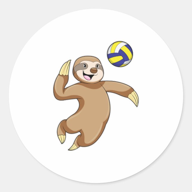 Sloth als Volleyball-Spieler mit Volleyball Runder Aufkleber (Vorderseite)