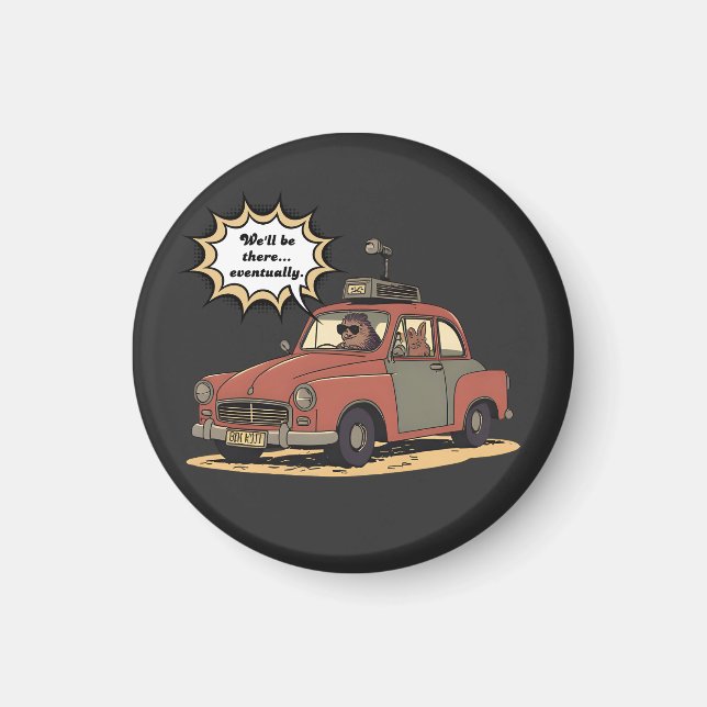 Sloth and Bunny Cartoon Road Trip Adventure Magnet (Vorne)