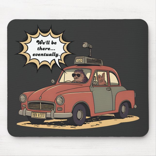 Sloth and Bunny Cartoon Road Trip Adventure Mousepad (Vorne)