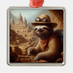 Sloth Archeologist Ornament Aus Metall