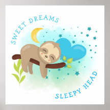 Sloth Asleep Sweet Dreams Sleepy Head Baby Boy