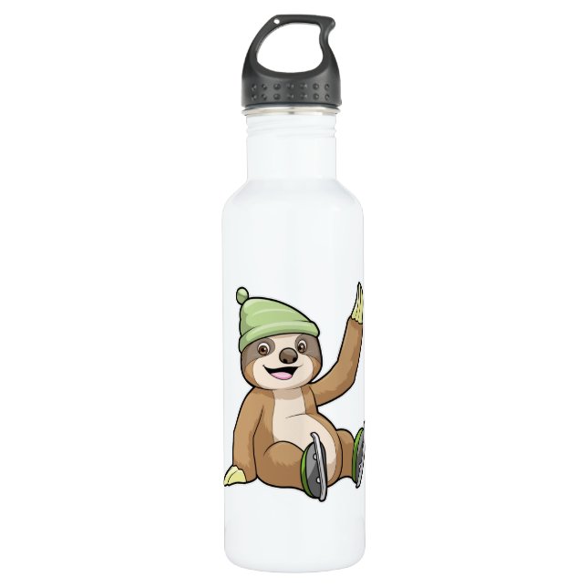 Sloth at Ice Skaten mit Ice-Skaten Edelstahlflasche (Vorderseite)