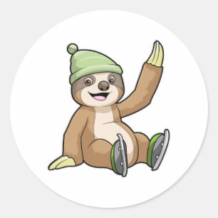 Sloth at Ice Skaten mit Ice-Skaten Runder Aufkleber