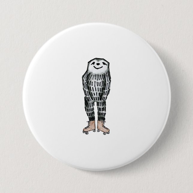 Sloth auf Rollen-Skaten Button (Vorderseite)
