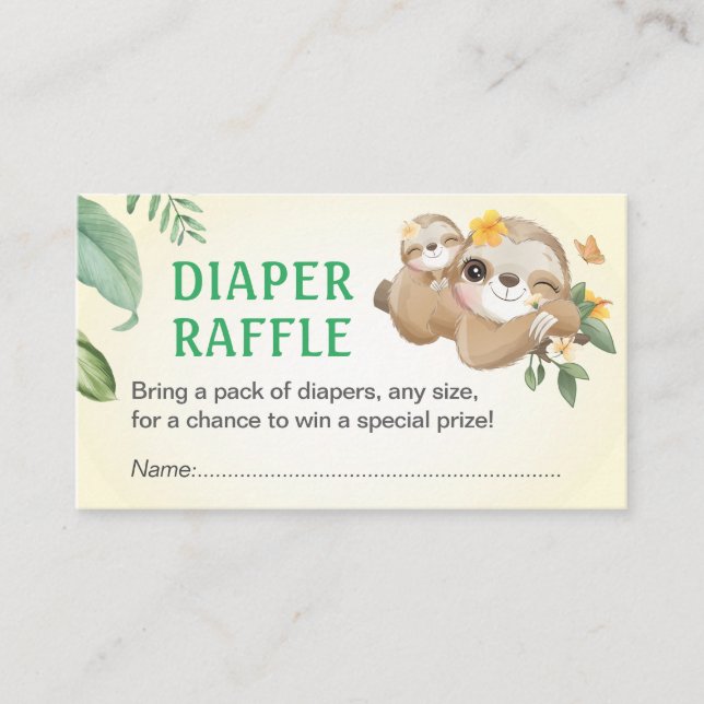 Sloth Baby Dusche Sprinkle Diaper Raffle Ticket Begleitkarte (Vorderseite)